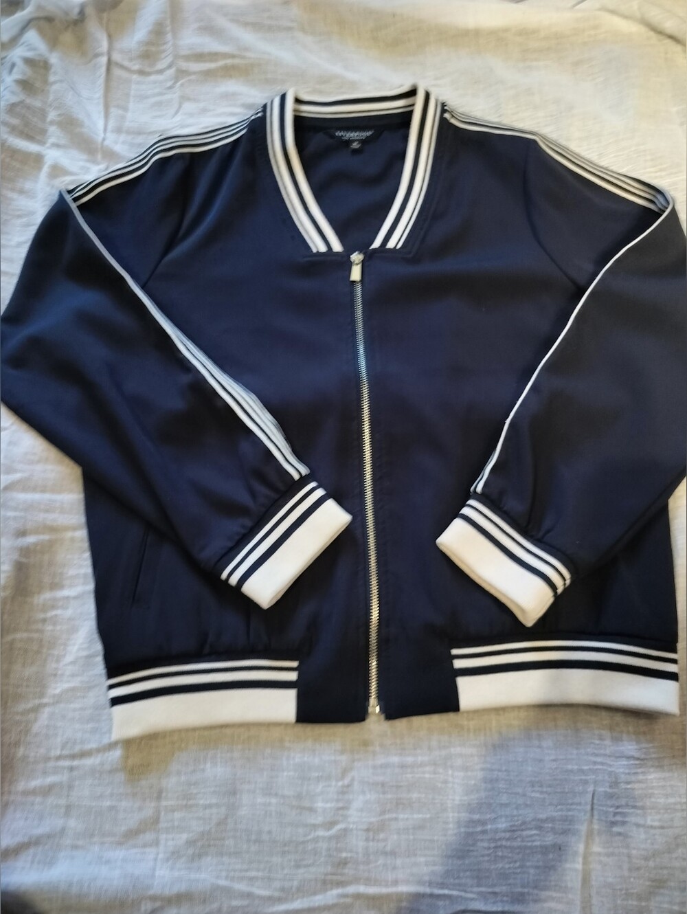 Liverpool Los Angeles Navy Bomber Zip Up Jacket with White Stripe Trim - Medium